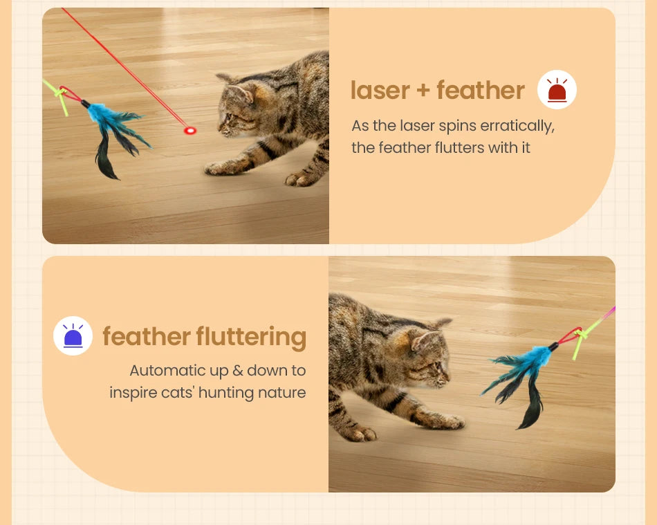 2-in-1 Automatic Cat Laser Toy with Feather Wand - Interactive Pet Entertainment