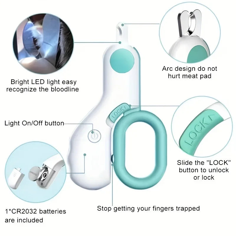 LED Pet Nail Clipper with Blood Line Light - Mini Size for Cats and Dogs