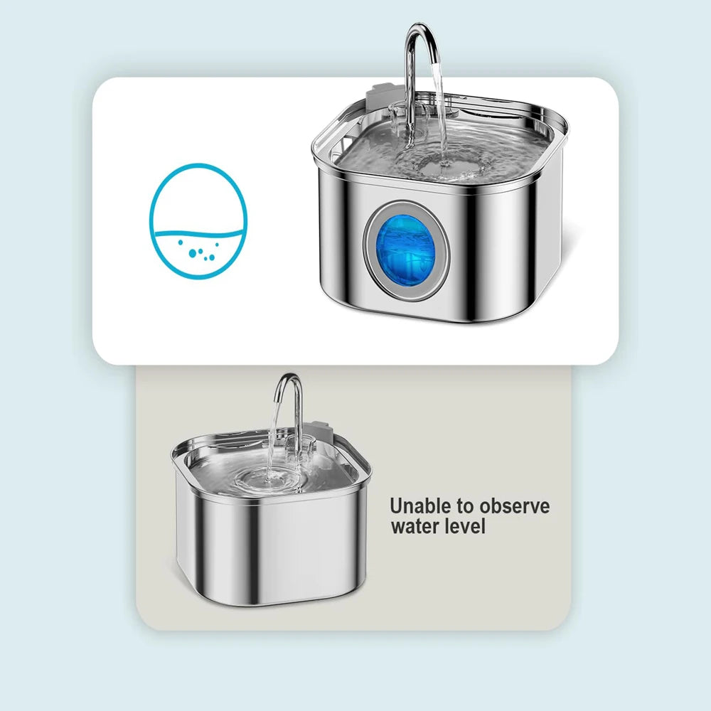 Smart Pet Water Fountain 3.2L - Stainless Steel with Visual Window