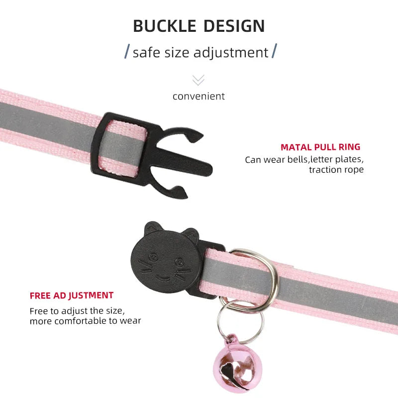 Reflective Cat Collar with Bell - Adjustable Night Safety Collar for Cats & Kittens
