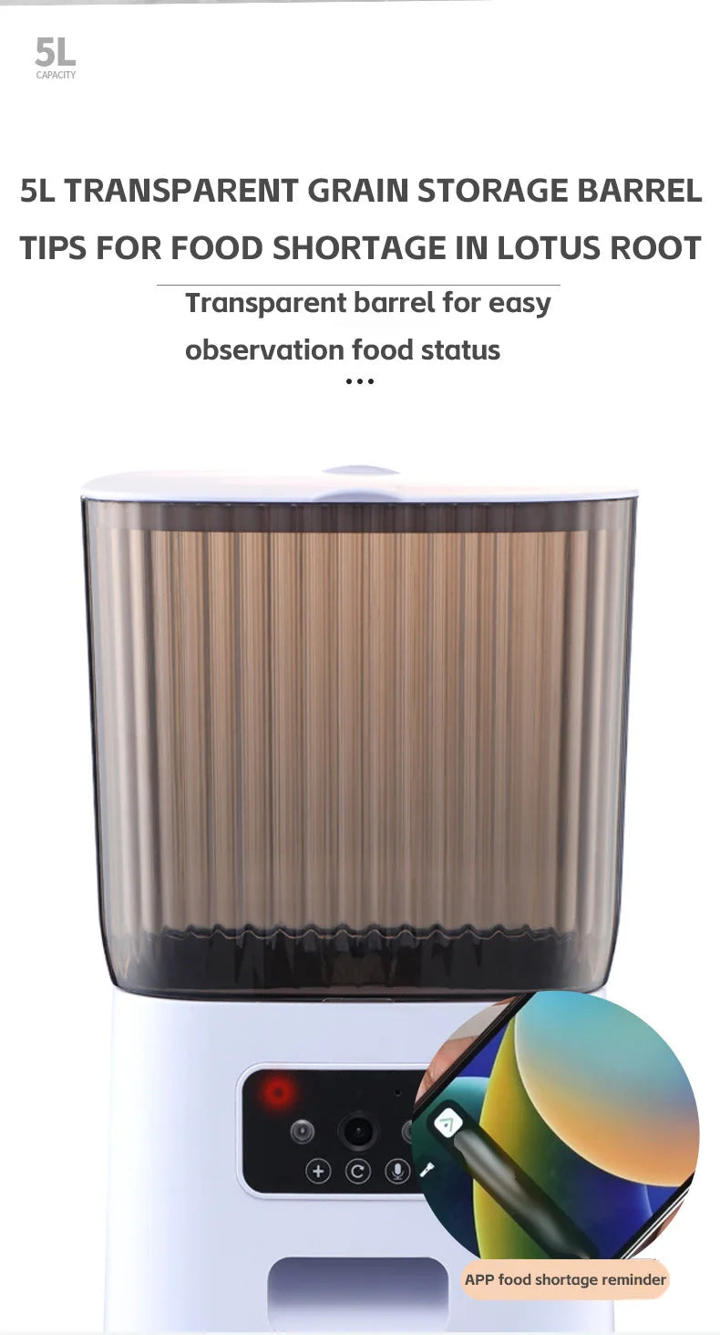 Smart WiFi Pet Feeder with HD Camera - 5L Automatic Food Dispenser