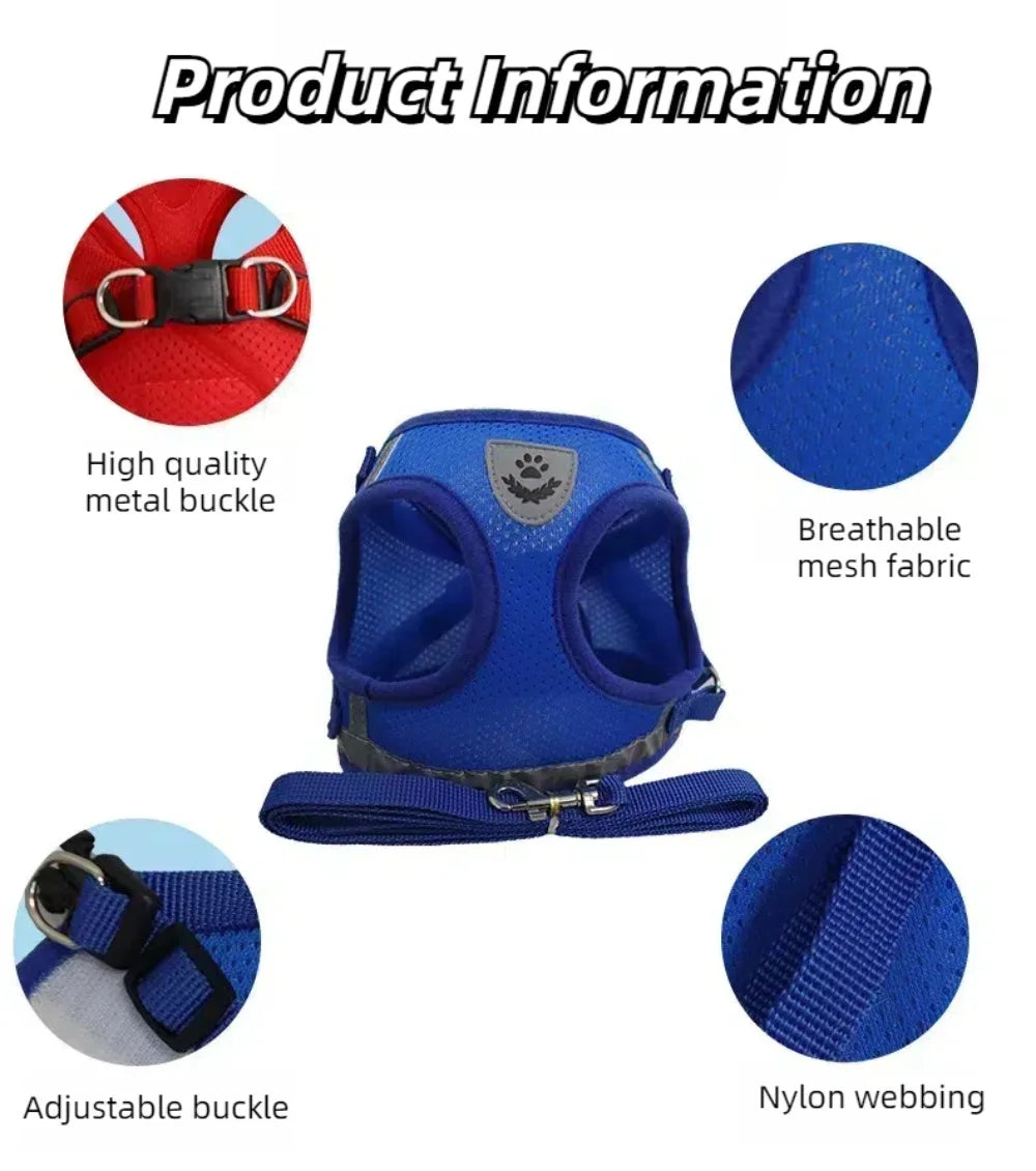 Cat Harness and Leash Set - Escape-Proof Reflective Mesh Vest
