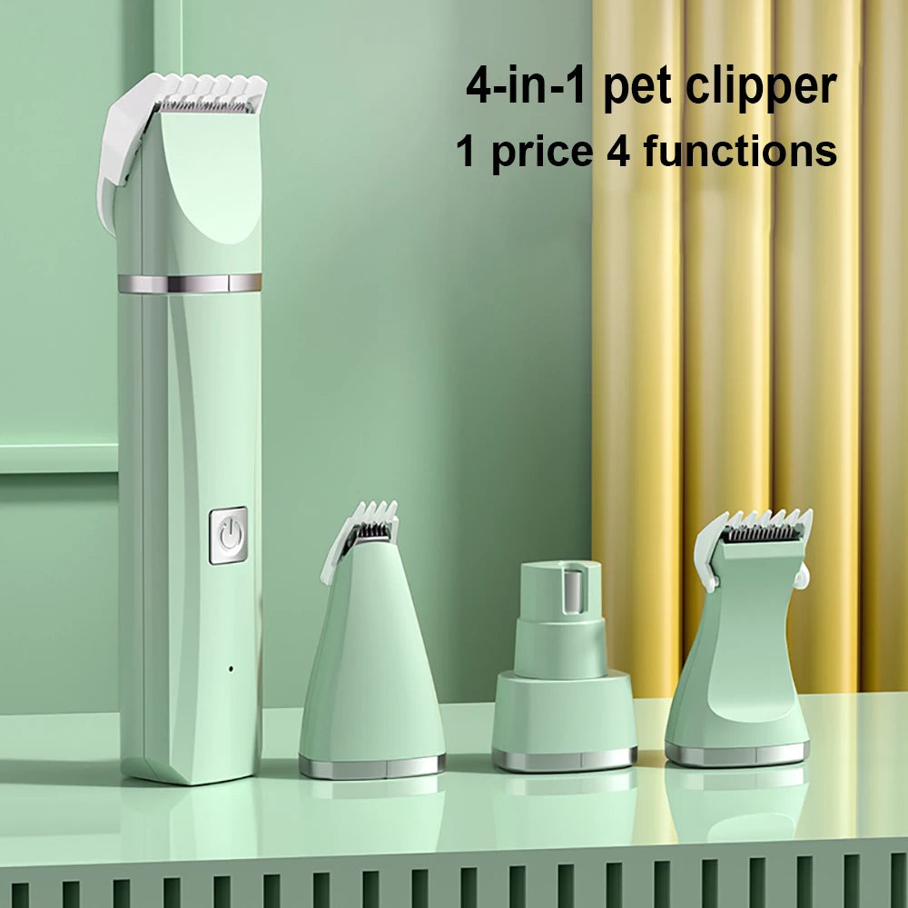 Professional 4-in-1 Pet Grooming Kit - Cordless Hair Clipper and Nail Trimmer Set