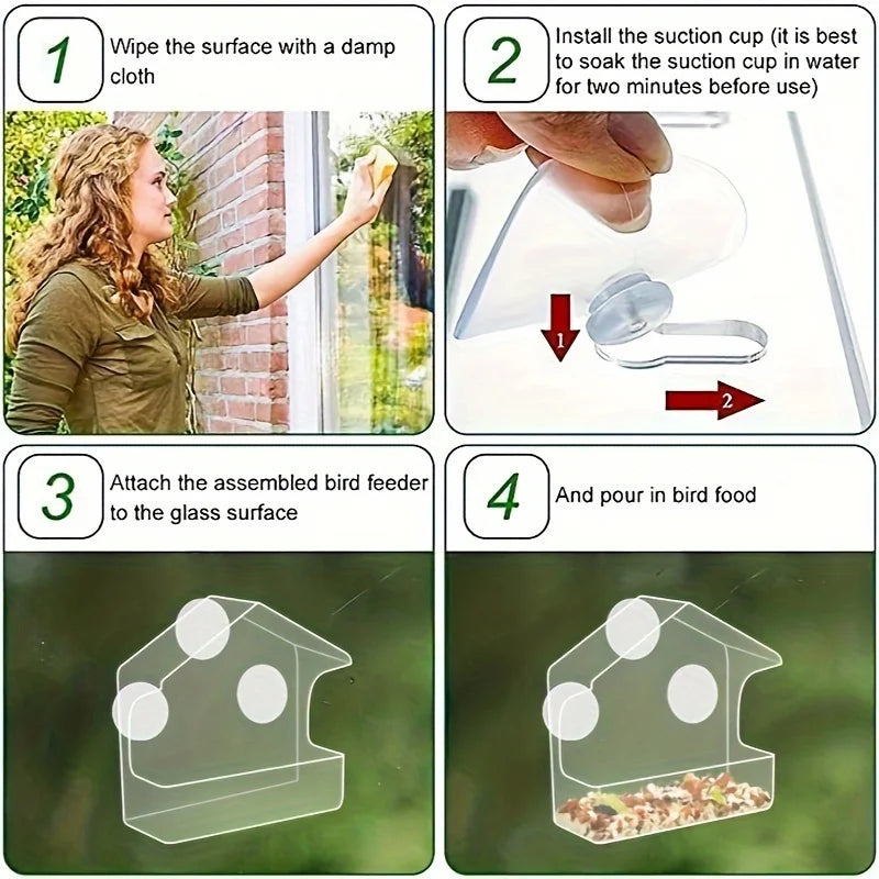 Window Bird Feeder - Transparent Acrylic Feeder with Strong Suction Cups