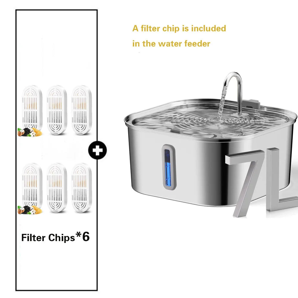 Large Pet Water Fountain - 7L Stainless Steel Automatic Dispenser with Silent Operation