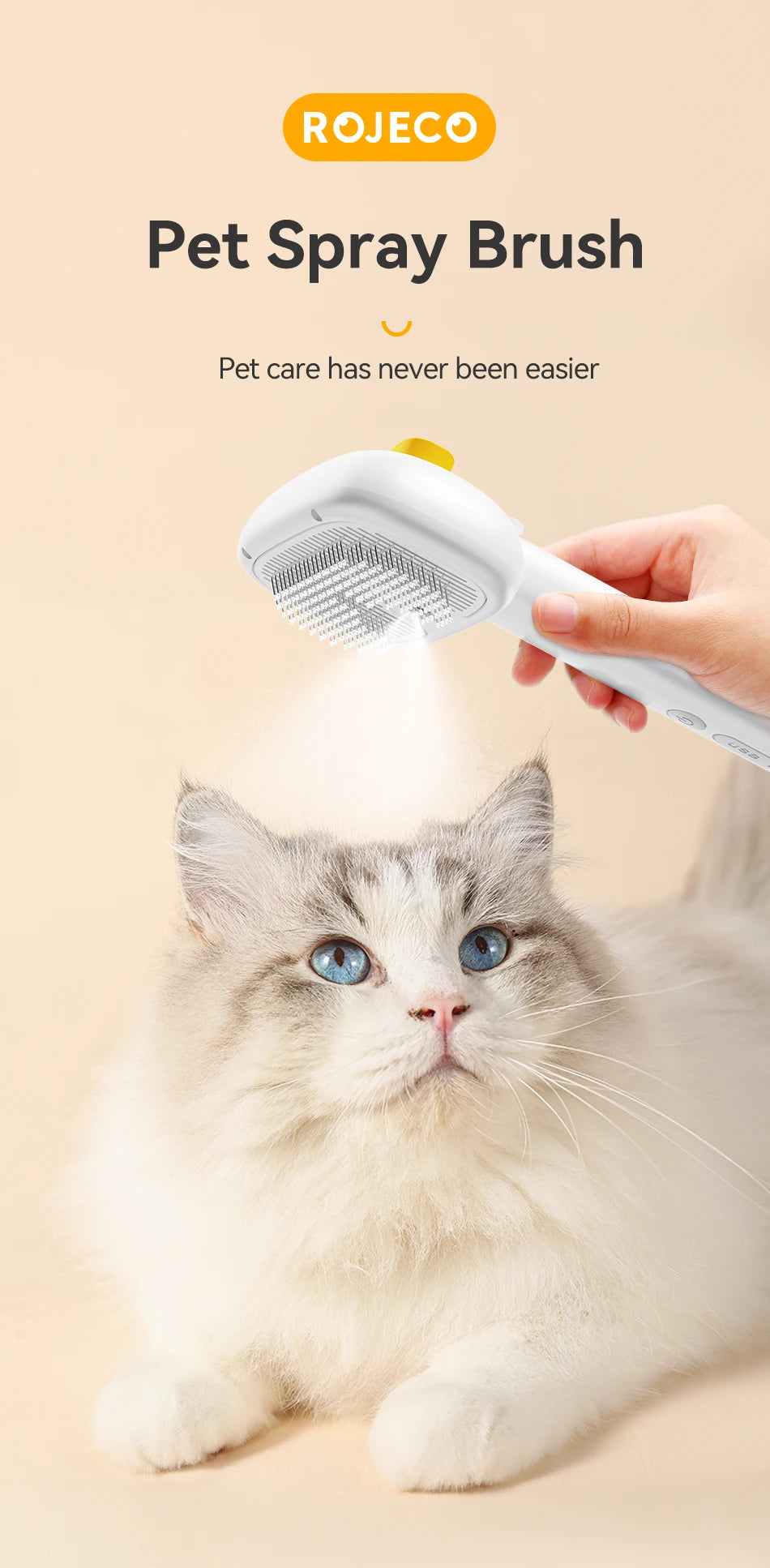 Pet Steam Comb - Electric Spray Brush for Dog & Cat Hair Removal and Grooming