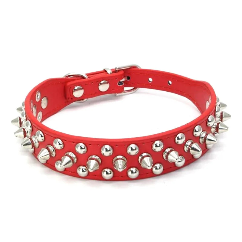 PU Dog Collar with Spike Rivet Adjustable Anti-Bite Pet Collars for Small Medium Large Dogs Bull Terrier Doberman Pinscher