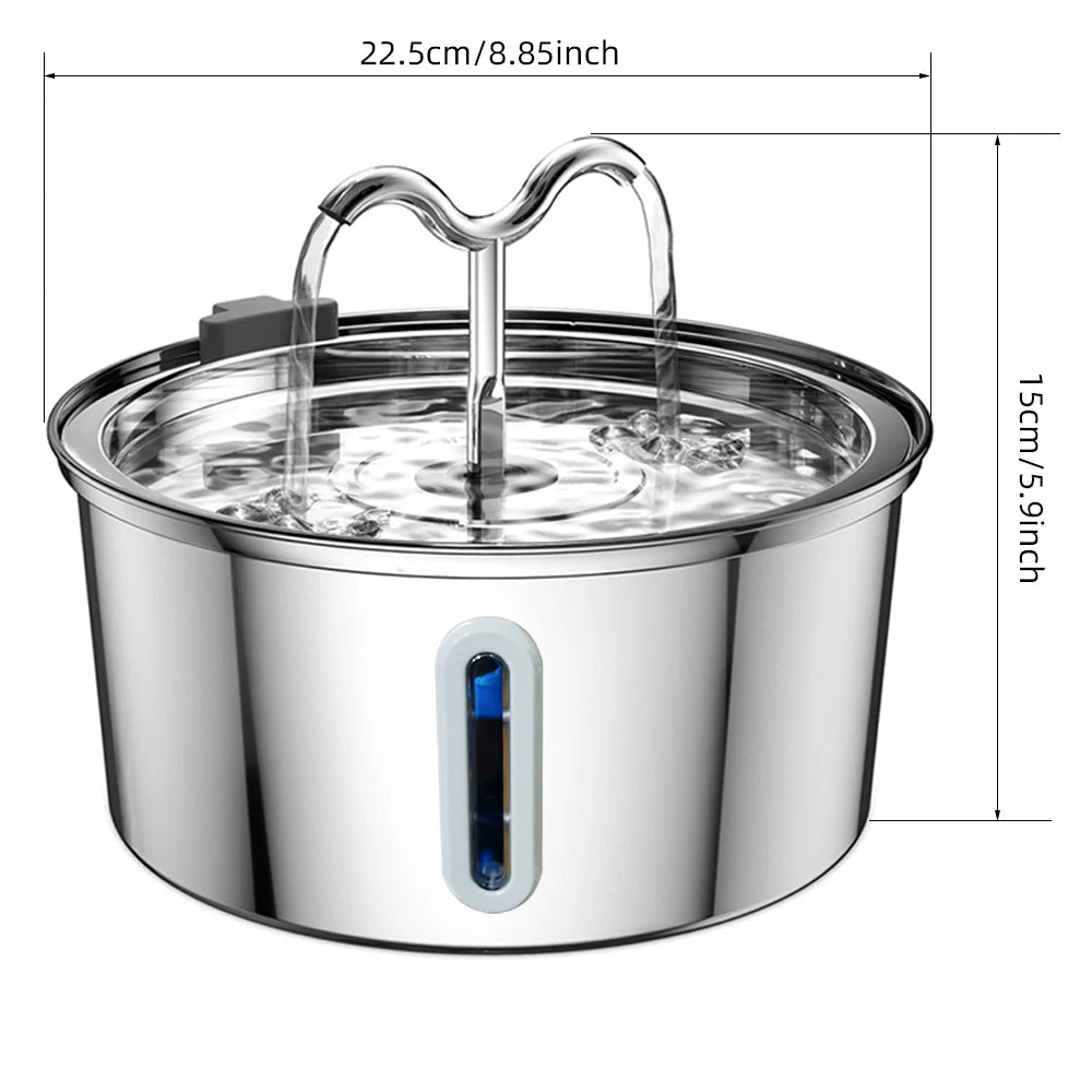 Large Capacity Pet Water Fountain 3.2L - Stainless Steel with Level Window