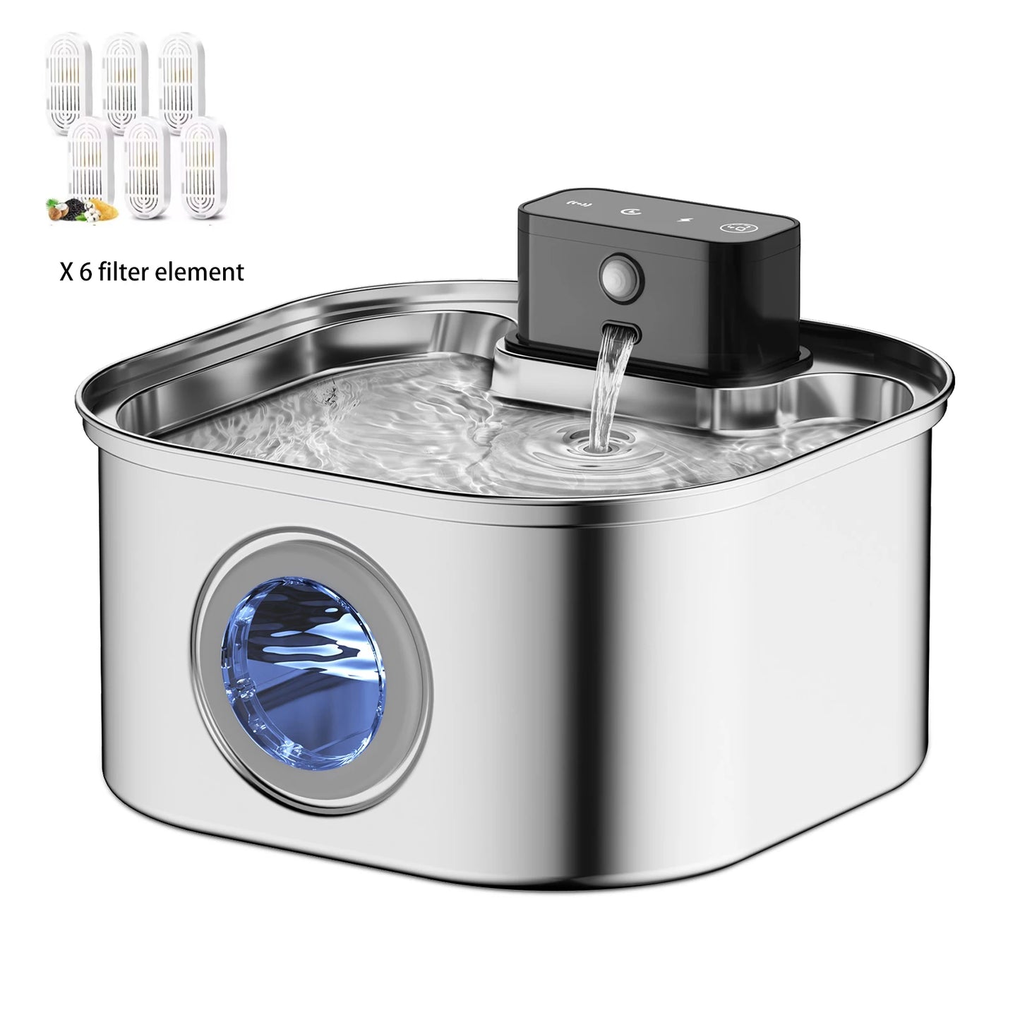 Wireless Charging Pet Water Fountain with Sensor - 3.2L Stainless Steel