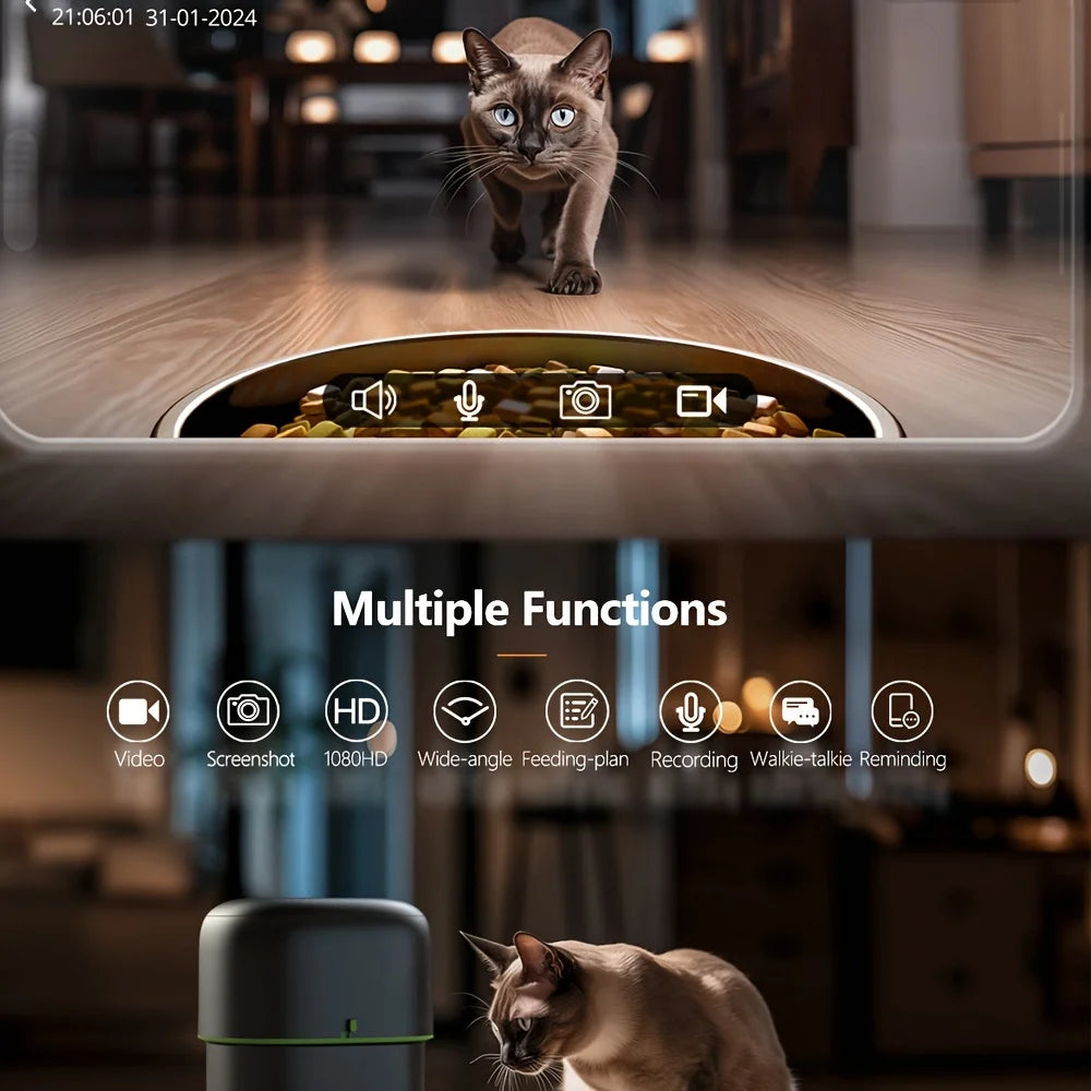 Smart Pet Feeder with HD Camera - 2L Automatic Food Dispenser with WiFi & Video Monitoring