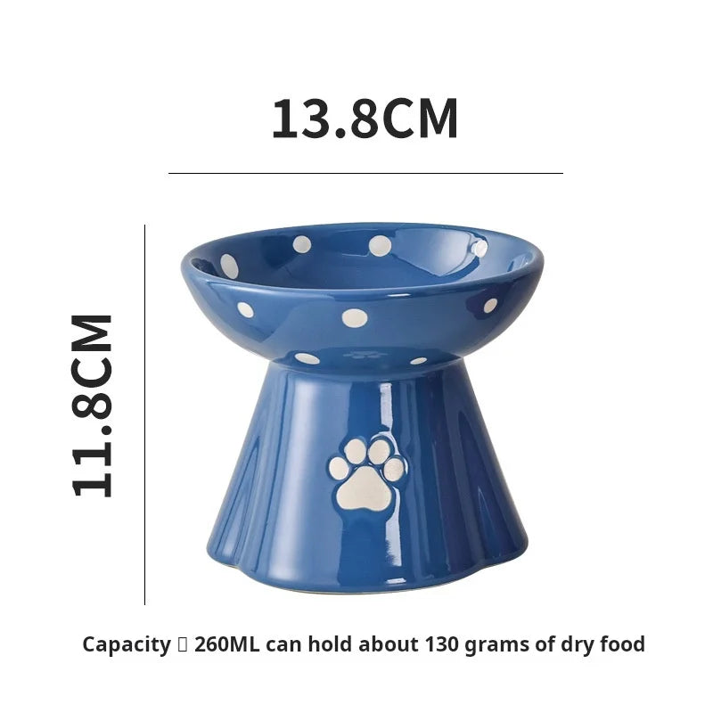 Elevated Ceramic Cat Bowl - Anti-Black Chin Design with Cervical Spine Protection