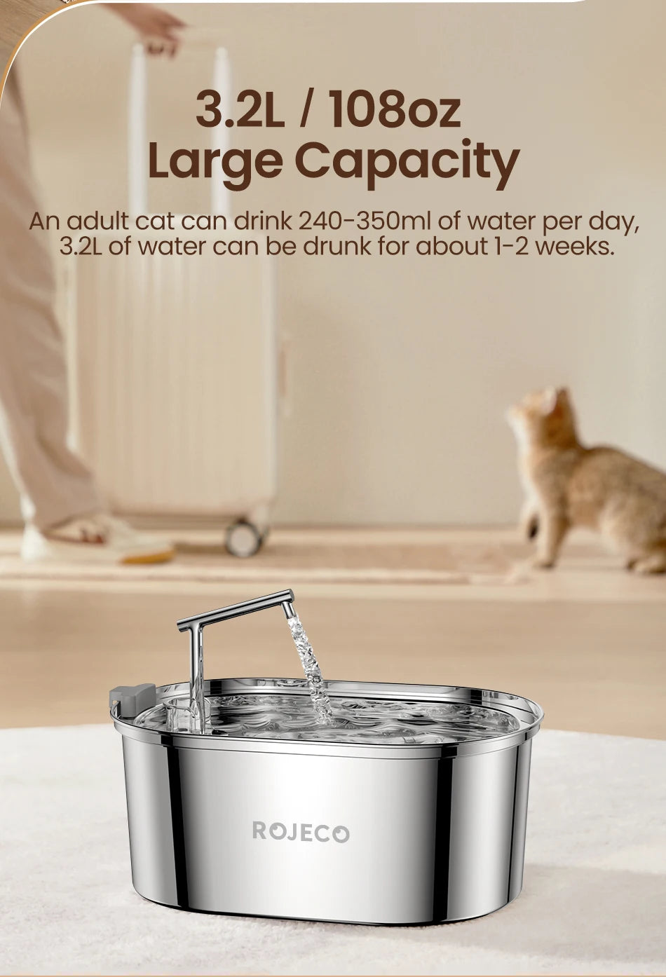 3.2L Stainless Steel Cat Water Fountain - Automatic Pet Water Dispenser for Dogs & Cats