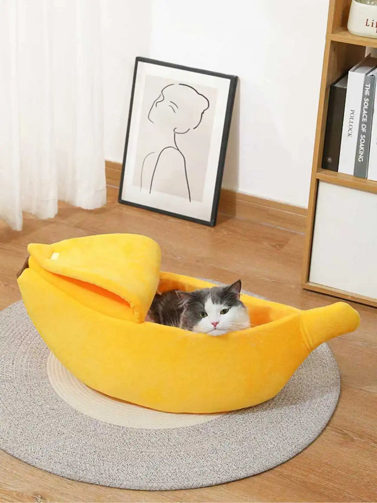Lit pour animaux en forme de banane - Maison confortable pour chats et petits chiens
