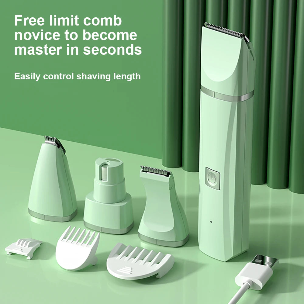 Professional 4-in-1 Pet Grooming Kit - Cordless Hair Clipper and Nail Trimmer Set