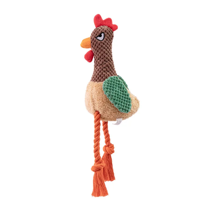 Plush Rooster Rope Dog Toy - Braided Cotton Chew Toy