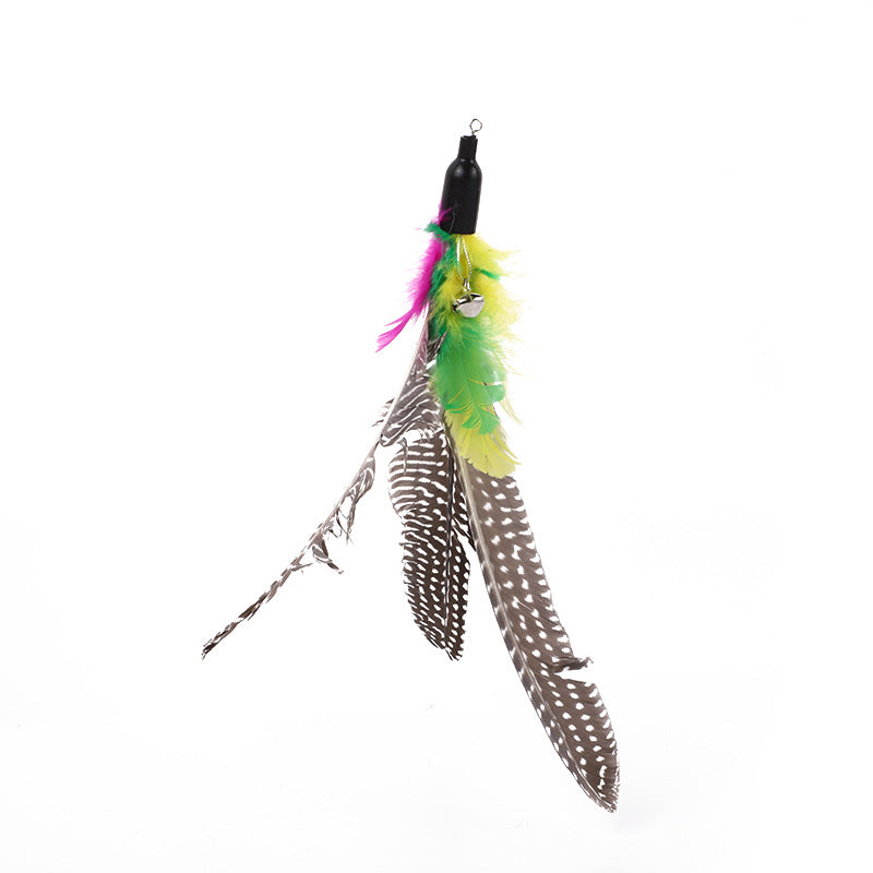 Interactive Cat Wand Replacement Head with Feathers and Bell