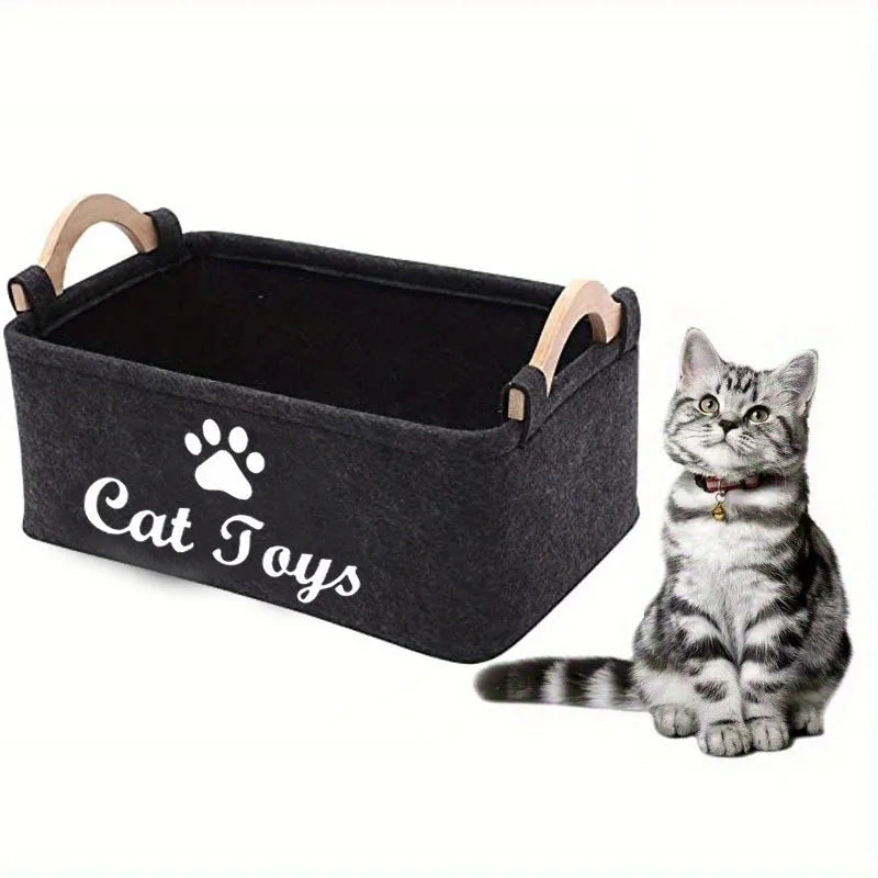 Felt Pet Toy Storage Basket - Stylish Organizer with Letter Print for Home Organization