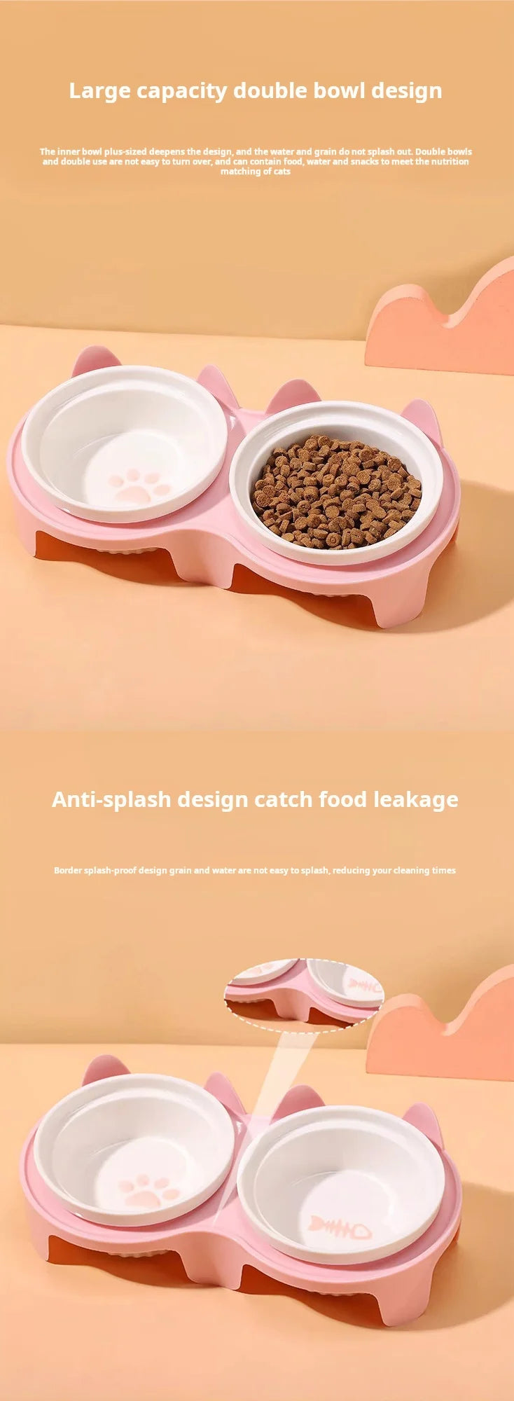 Elevated Ceramic Pet Bowl Set - Double Bowl Design for Neck Protection