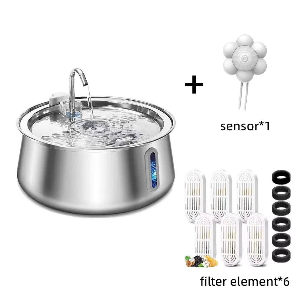 Large Capacity Stainless Steel Pet Water Fountain - 4L Multi-Layer Filtration System