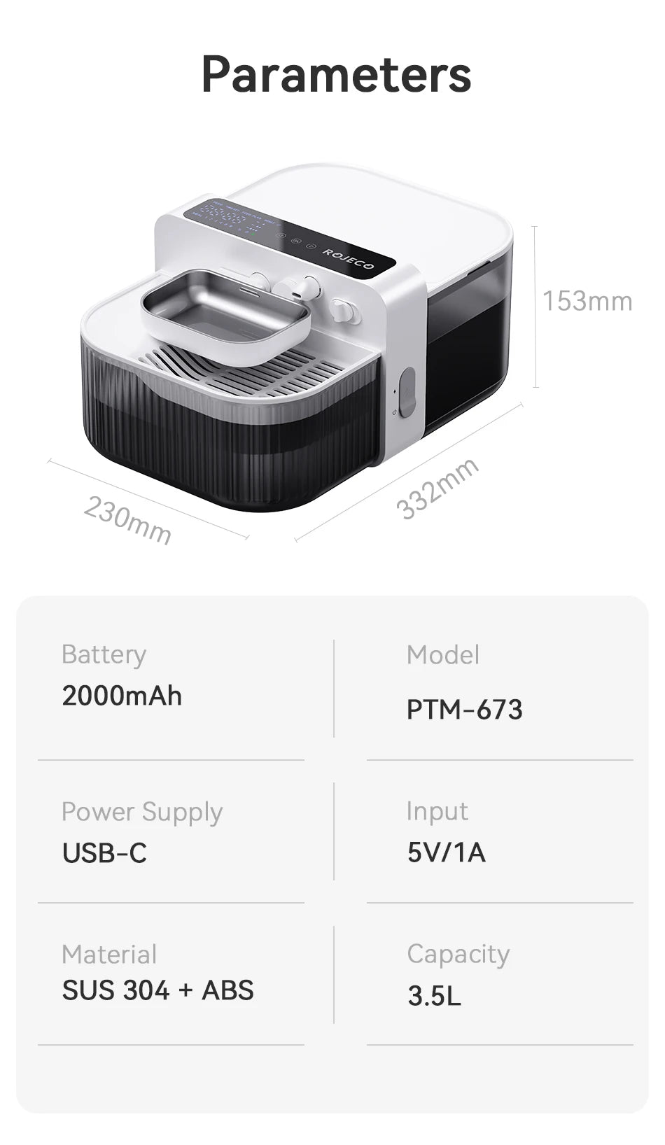 3.5L Wireless Pet Water Fountain with Sewage Separation & 2000mAh Battery