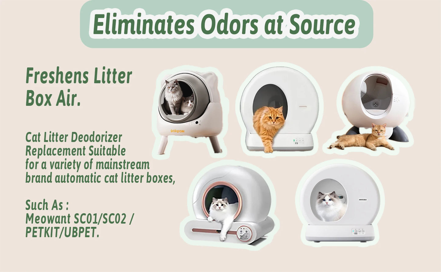 Cat Litter Box Deodoriser Replacement Cartridge — Compatible with PETKIT, Meowant & UBPET SC01/SC02