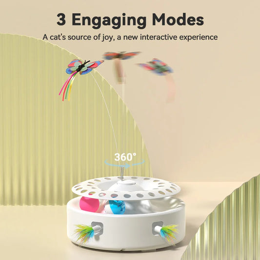 3-in-1 Automatic Cat Toy - Wireless Interactive Feather Wand with Track Ball & Teasing Stick