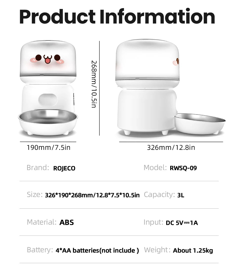3L Smart WiFi Automatic Pet Feeder with Button Control and Remote Feeding