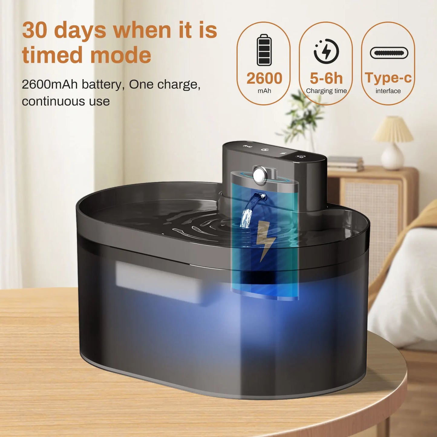 Silent Automatic Pet Water Fountain with Induction Charging - 2.2L Capacity