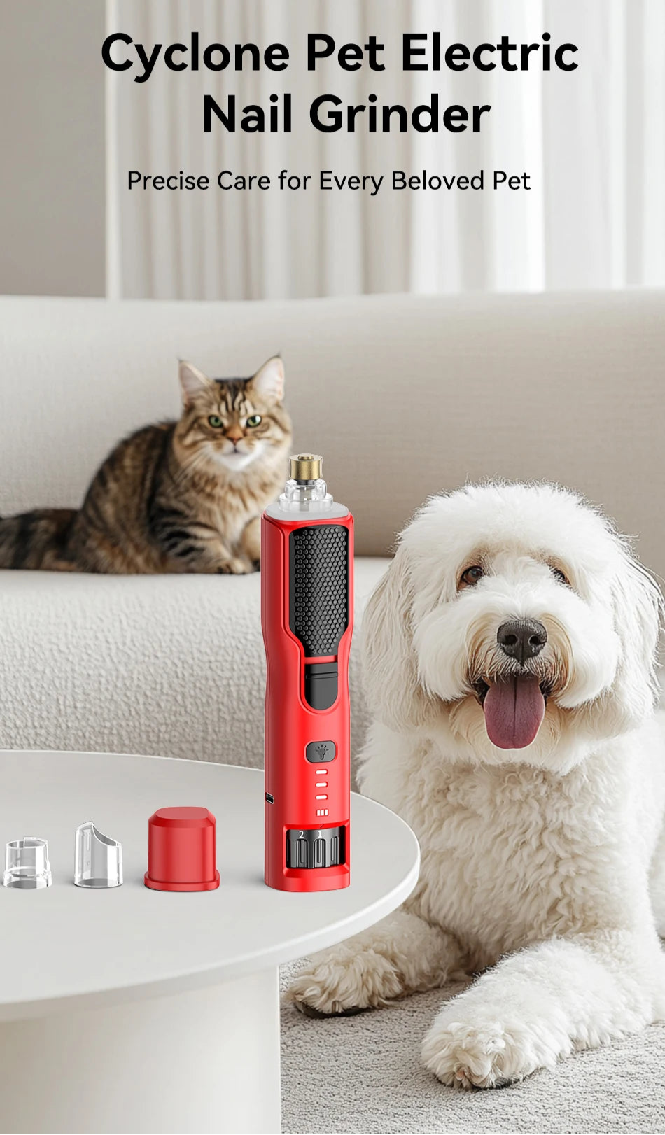 Electric Pet Nail Grinder with LED Light - Rechargeable Dog Cat Claw Trimmer