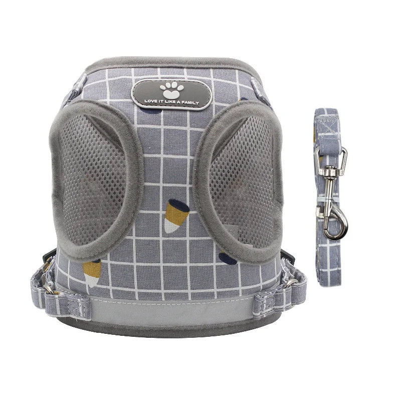 Adjustable Mesh & Plaid Cat Harness and Leash Set