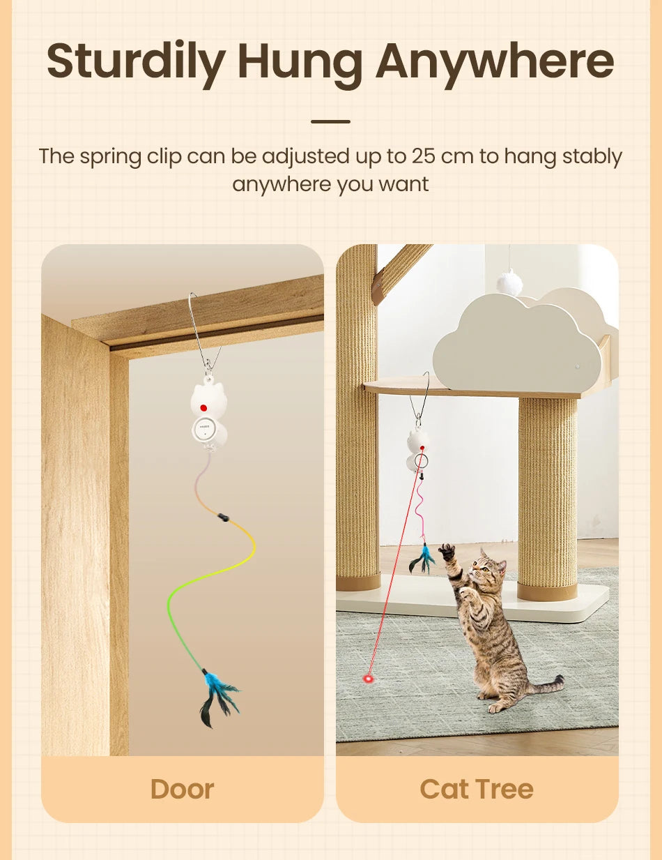 2-in-1 Automatic Cat Laser Toy with Feather Wand - Interactive Pet Entertainment