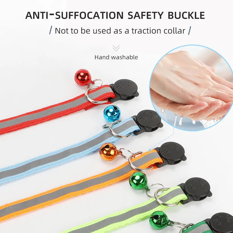 Reflective Cat Collar with Bell - Adjustable Night Safety Collar for Cats & Kittens