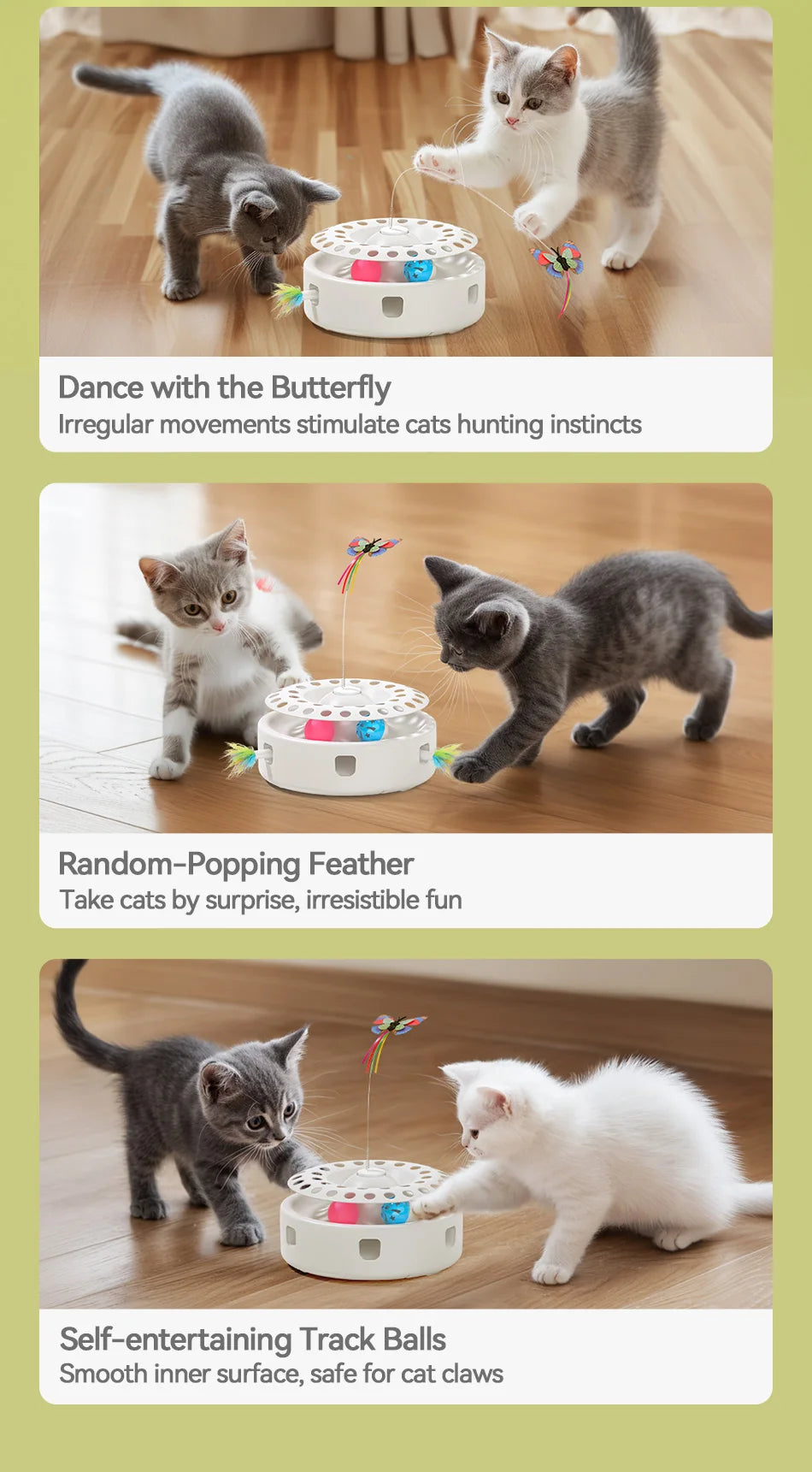 3-in-1 Automatic Cat Toy - Wireless Interactive Feather Wand with Track Ball & Teasing Stick