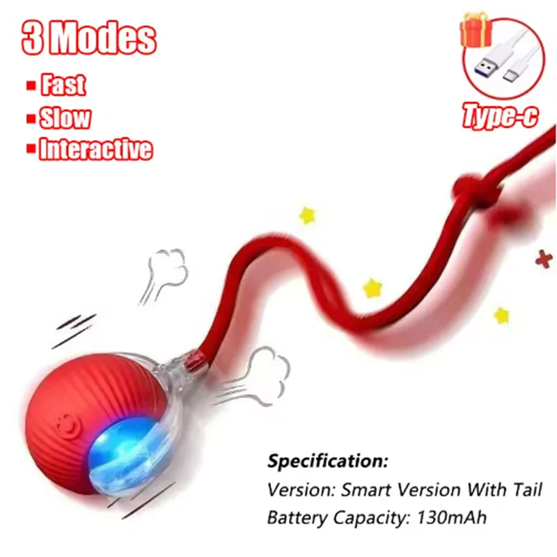 Cat Interactive Ball Toy - Automatic Rolling Ball with Tail