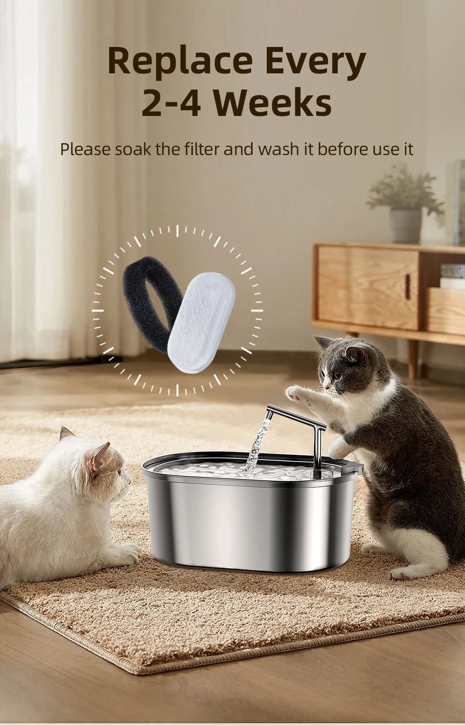 Activated Carbon Water Fountain Filters for 3.2L Stainless Steel Pet Fountains