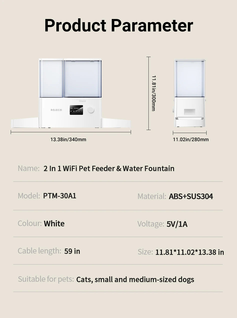 2-in-1 Automatic Pet Feeder & Gravity Water Fountain with Camera