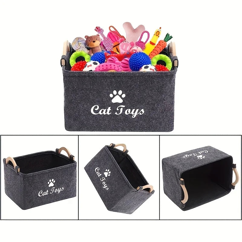 Felt Pet Toy Storage Basket - Stylish Organizer with Letter Print for Home Organization