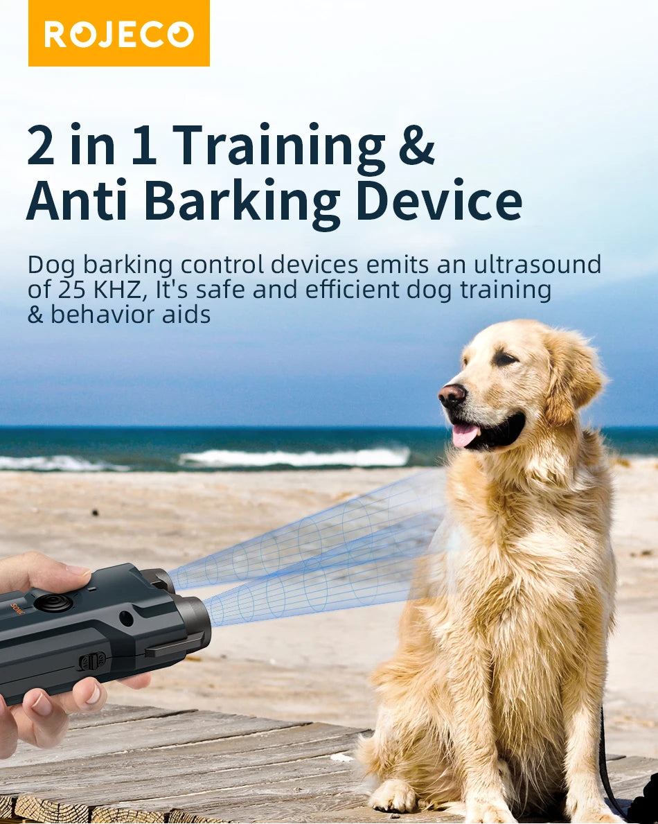 Ultrasonic Dog Repeller - Rechargeable Anti-Barking Device with LED Flashlight