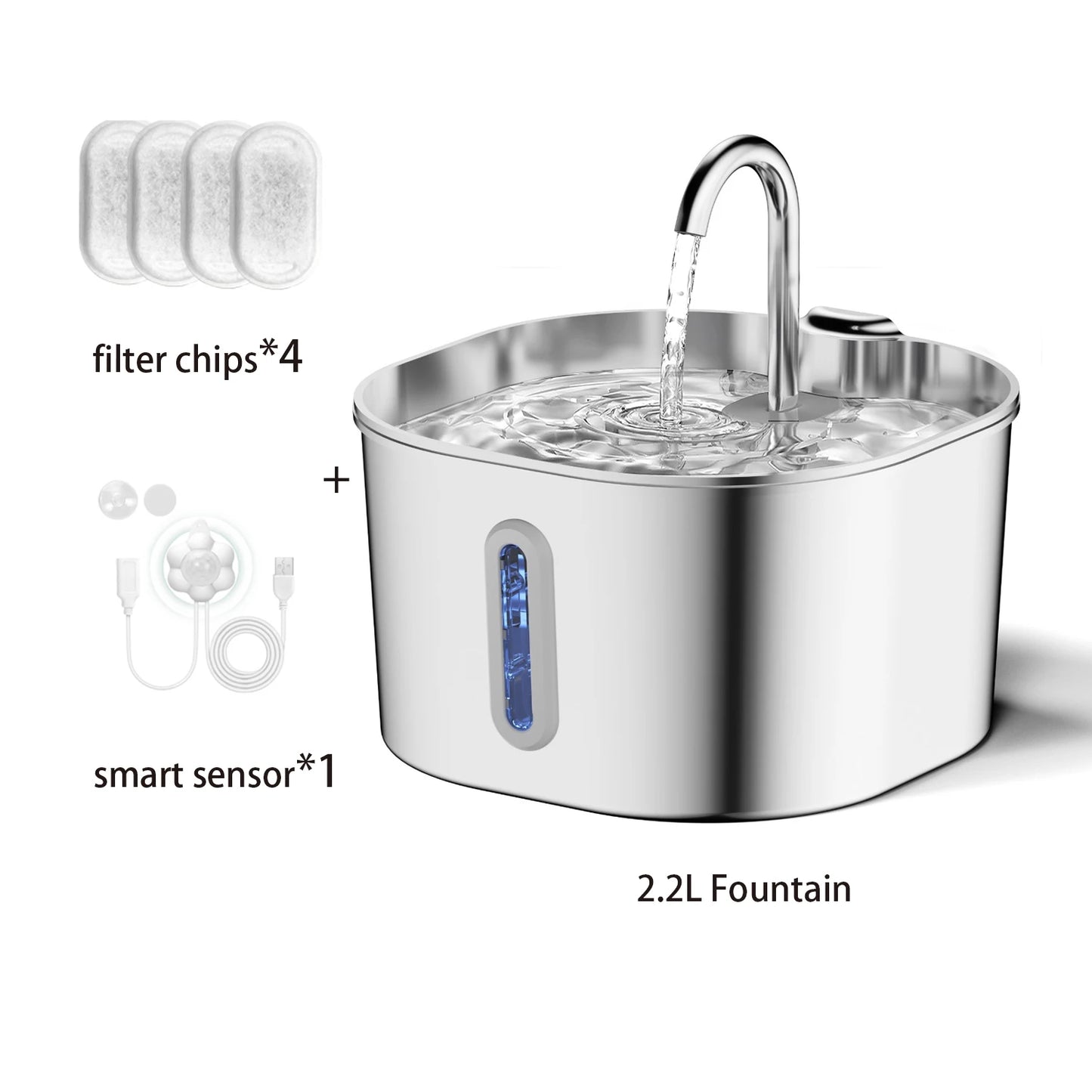 2.2L Automatic Pet Water Fountain - Stainless Steel Silent Water Dispenser with Window