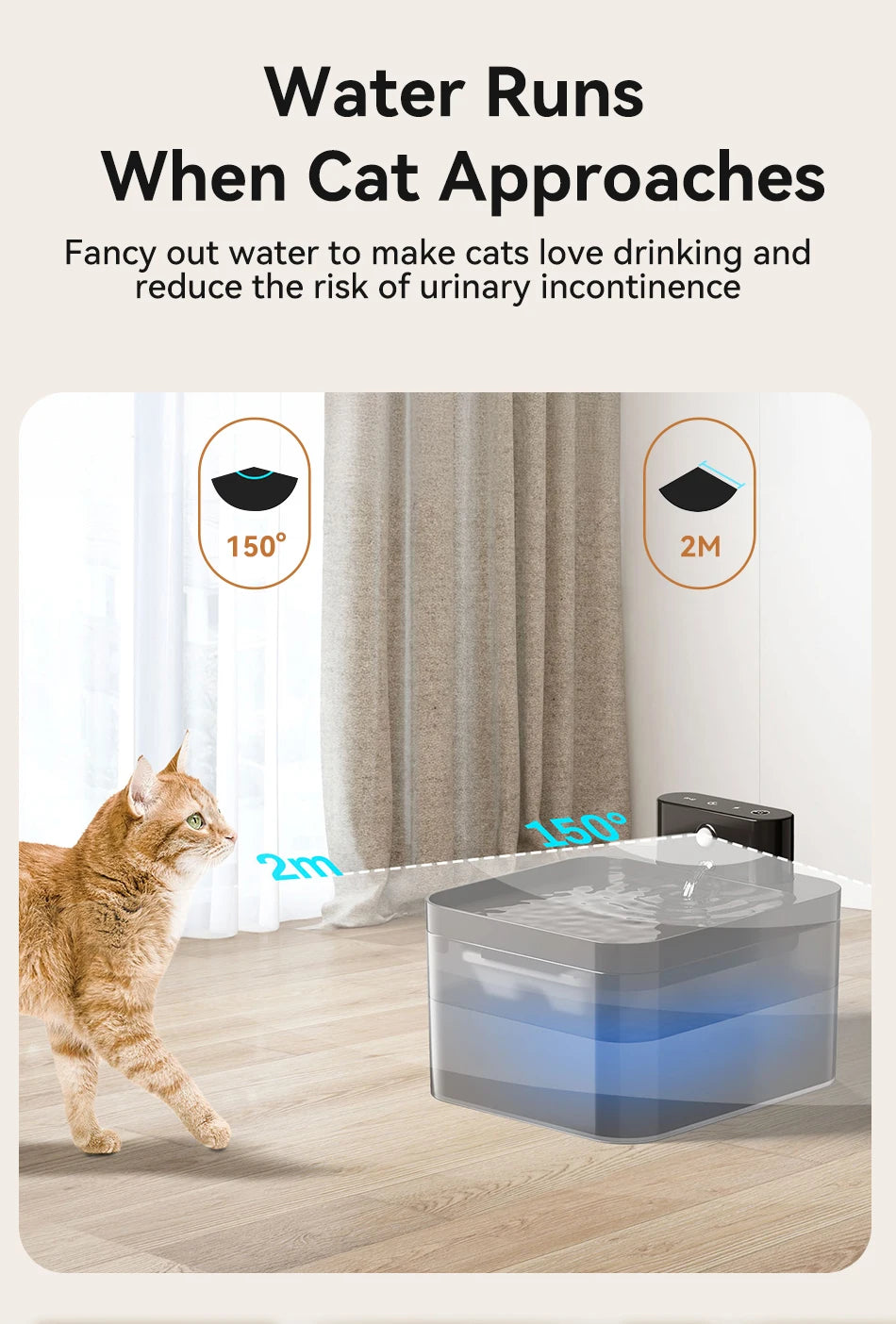 Smart Pet Water Fountain 2.2L - Wireless Automatic Dispenser with Infrared Sensor