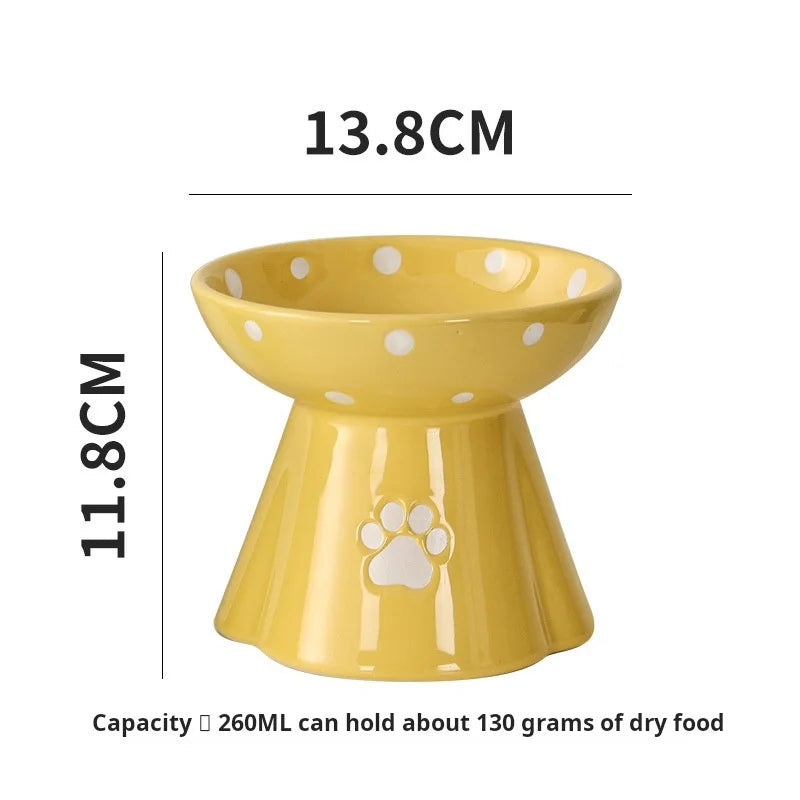 Elevated Ceramic Cat Bowl - Anti-Black Chin Design with Cervical Spine Protection