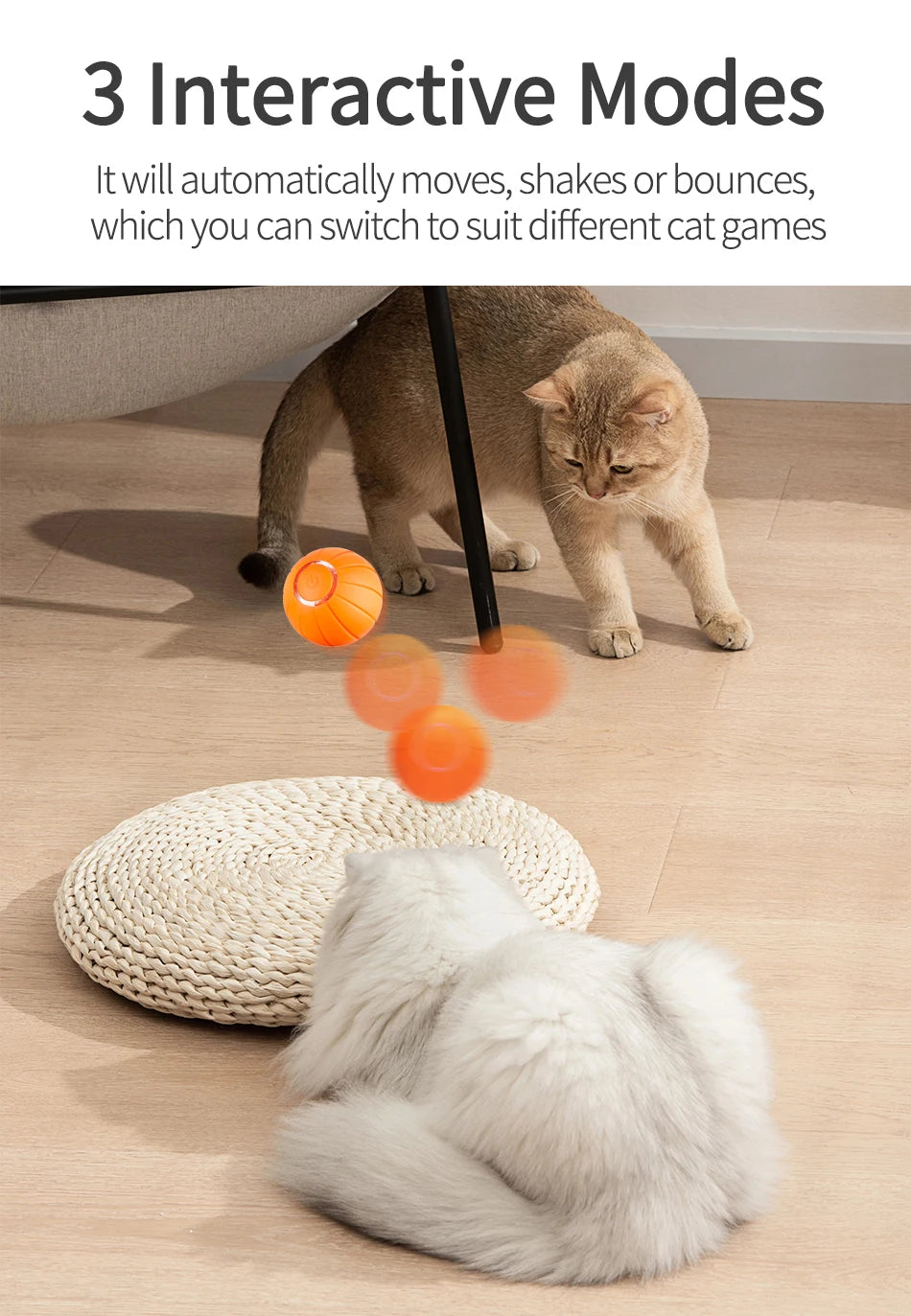 Smart Automatic Bouncing Cat Ball - Interactive LED Self-Moving Pet Toy