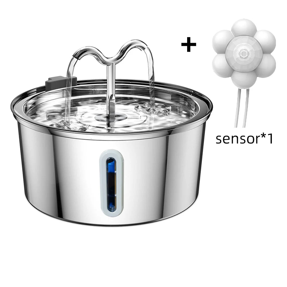Large Capacity Pet Water Fountain 3.2L - Stainless Steel with Level Window
