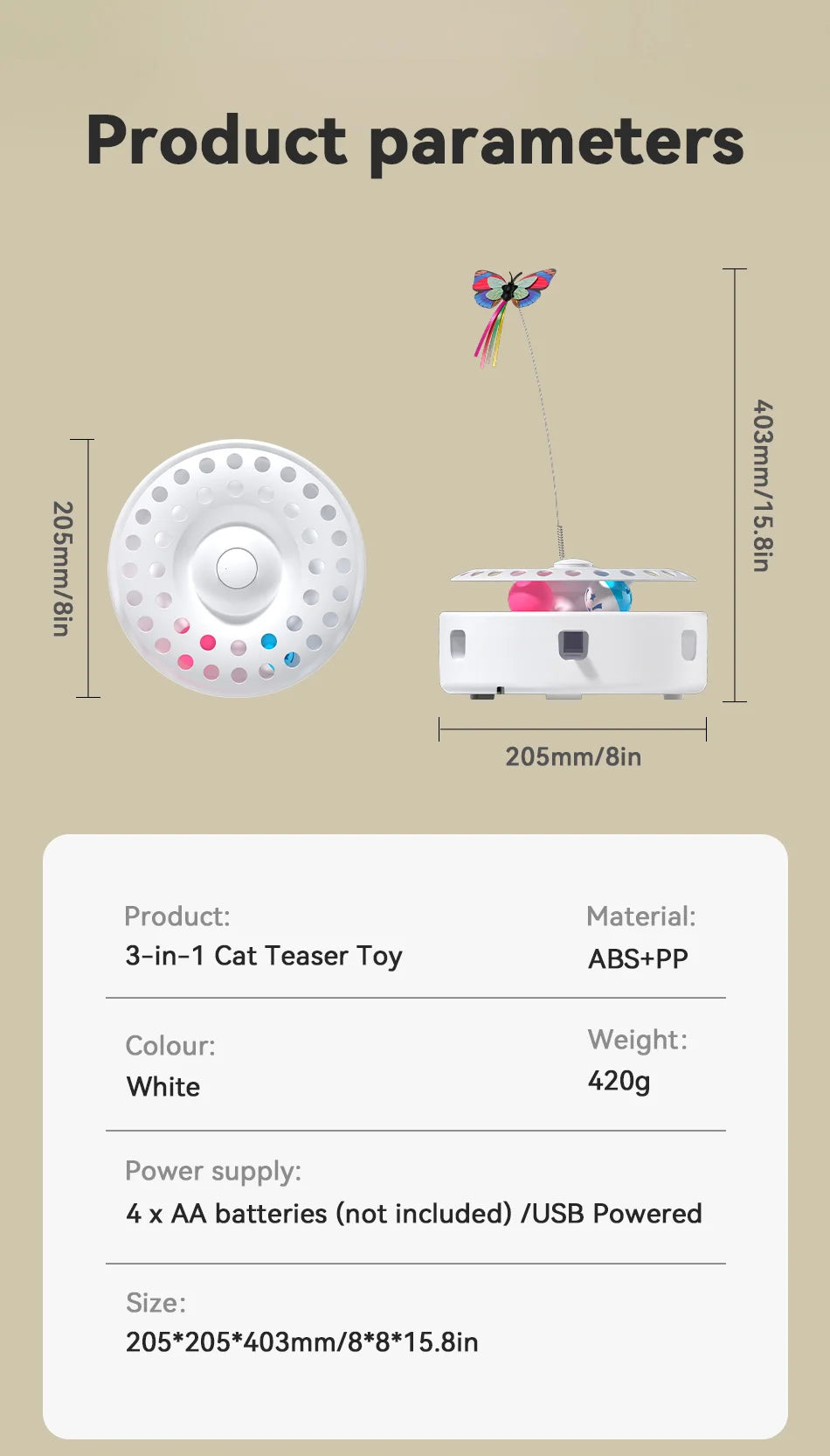 3-in-1 Automatic Cat Toy - Wireless Interactive Feather Wand with Track Ball & Teasing Stick