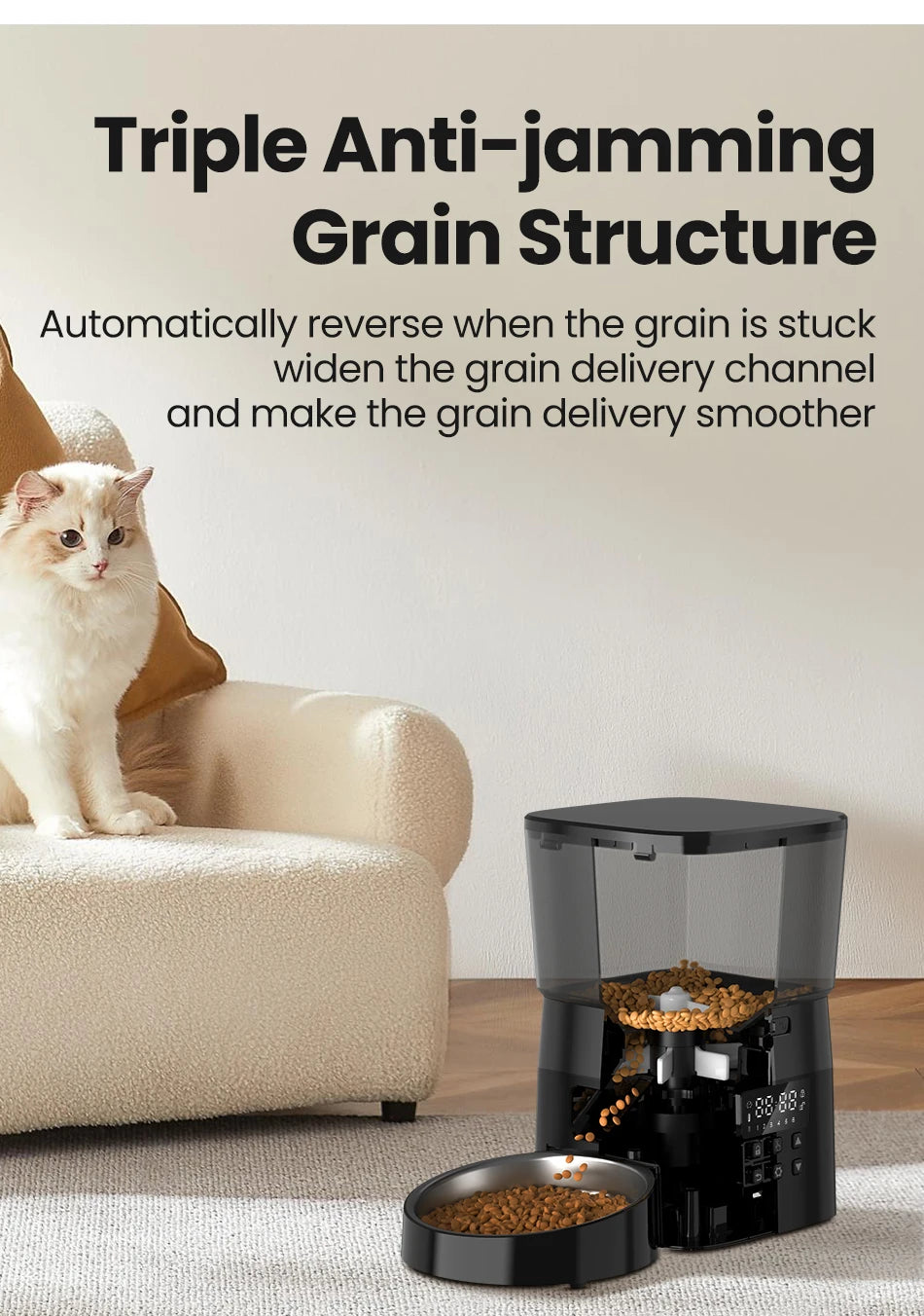 Smart Automatic Cat Feeder with Button Control and Kibble Dispenser