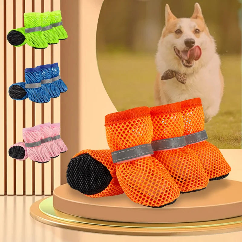 Summer Dog Shoes - Breathable Anti-Slip Outdoor Boots Set of 4