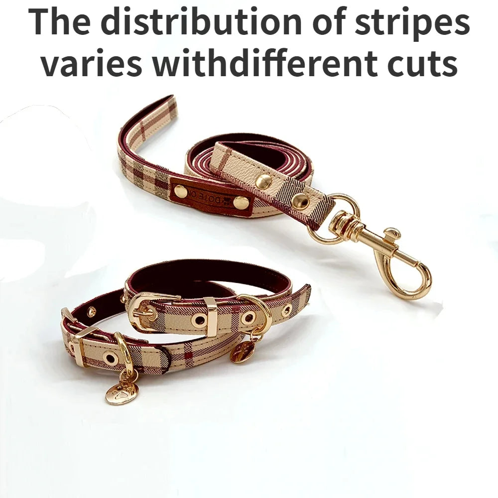 Leather Dog Collar & Leash Set – Black & White Stripe