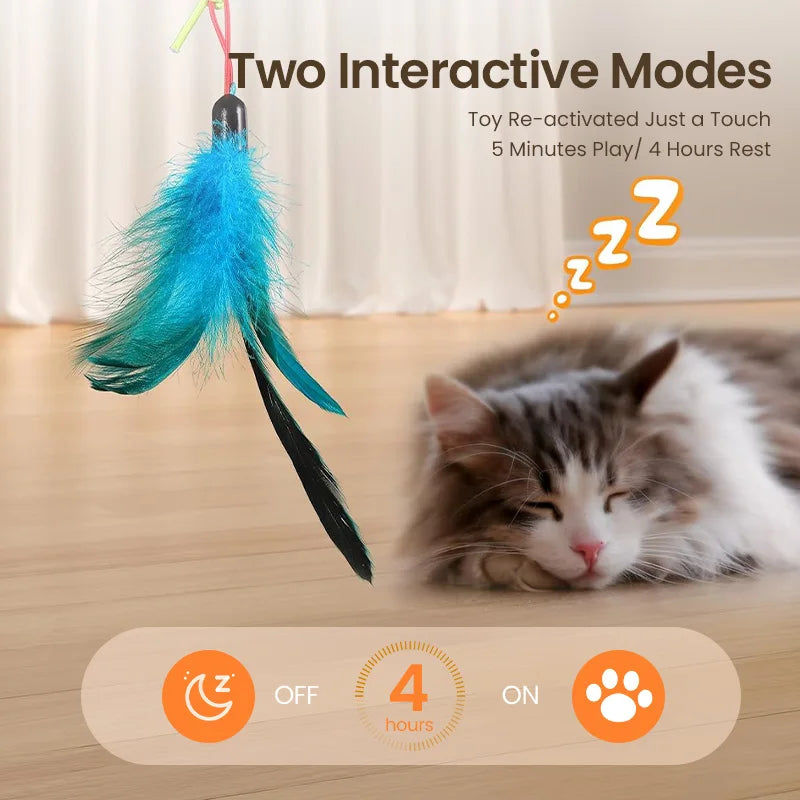 2-in-1 Automatic Cat Laser Toy with Feather Wand - Interactive Pet Entertainment
