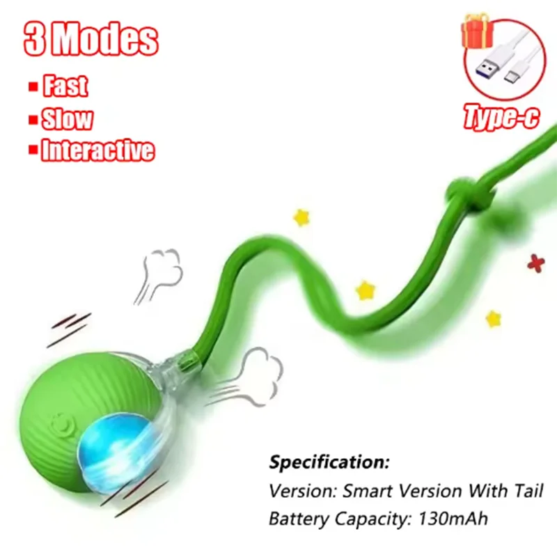 Cat Interactive Ball Toy - Automatic Rolling Ball with Tail
