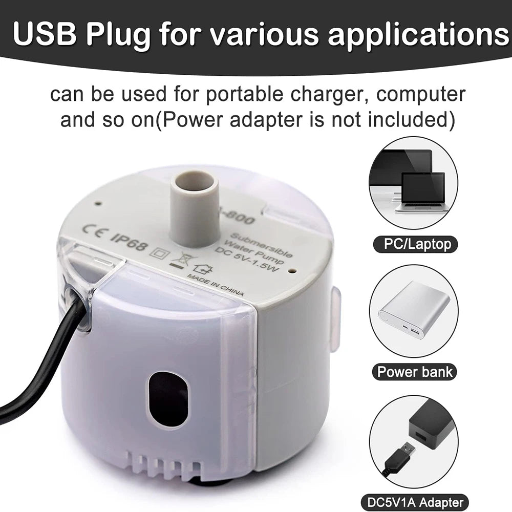 Ultra-Quiet USB Water Pump for Pet Fountains - SMA-800 Replacement Pump